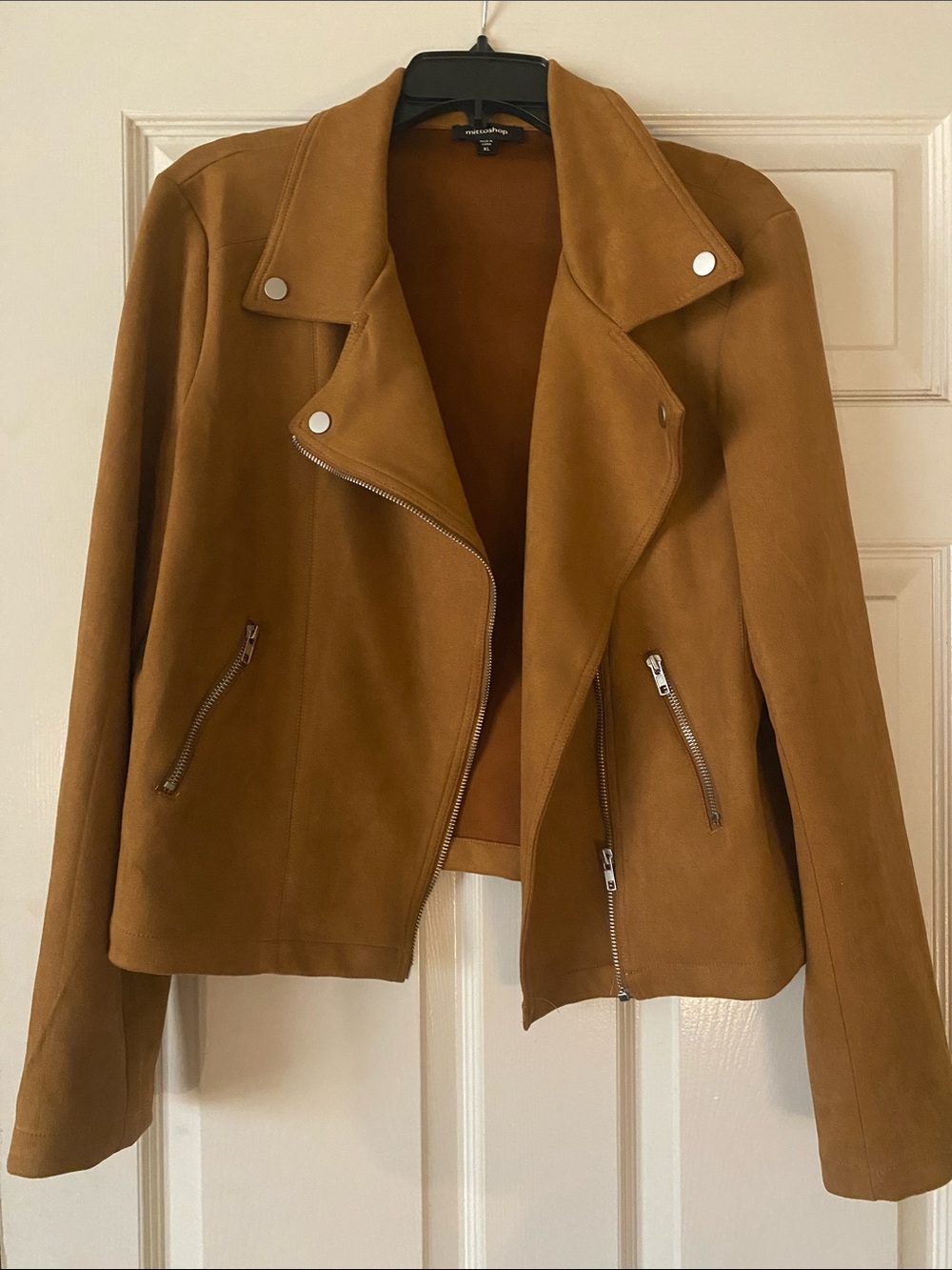 mittoshop Camel Brown Suede Moto Jacket